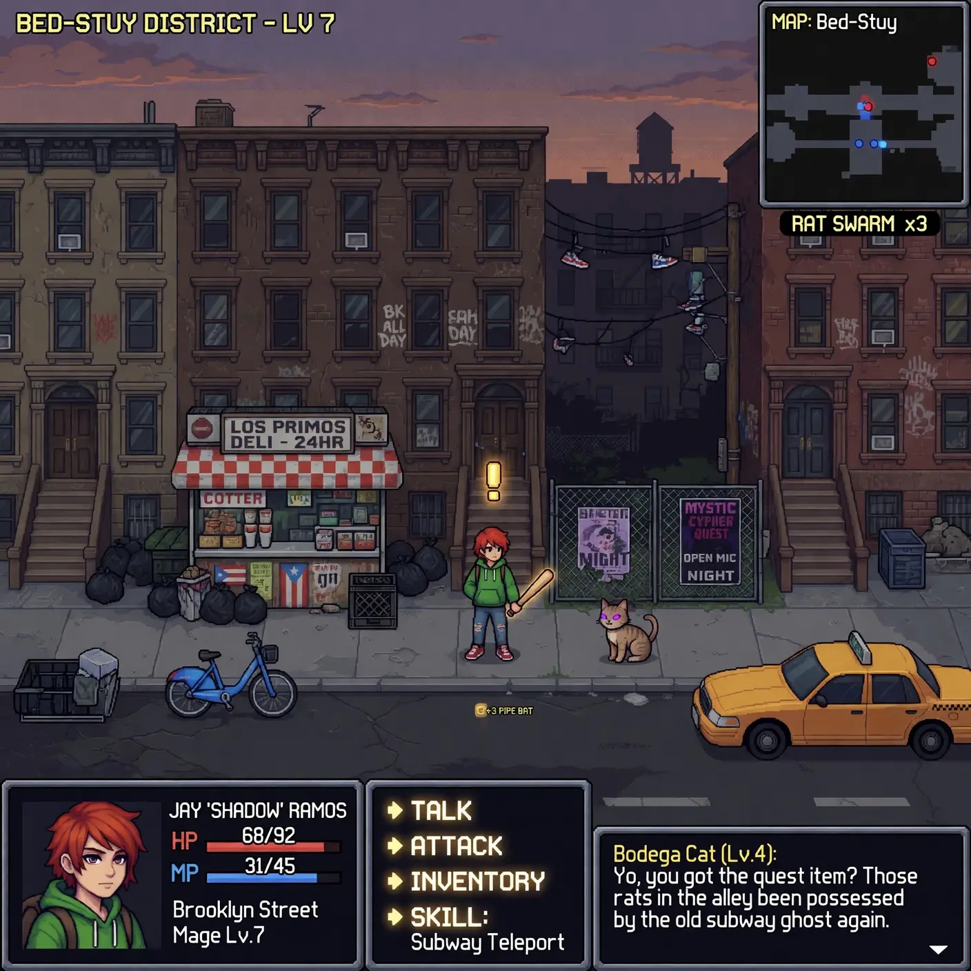 Pixel-art game UI with text rendering