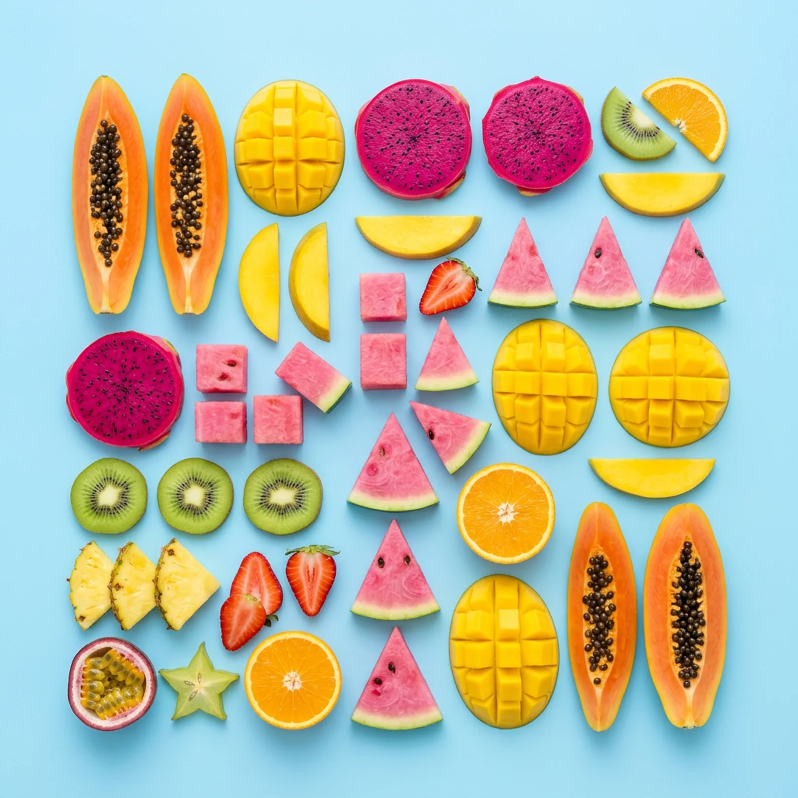 Colorful fruit arrangement with a crop frame over it