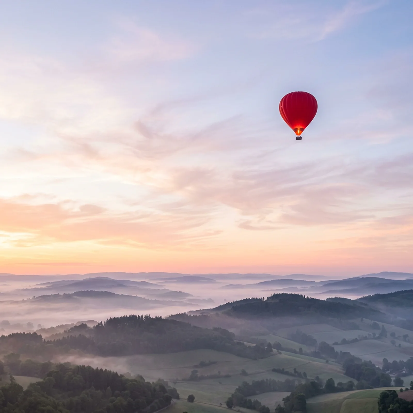 Hot air balloon in a wide sky with a crop frame around it